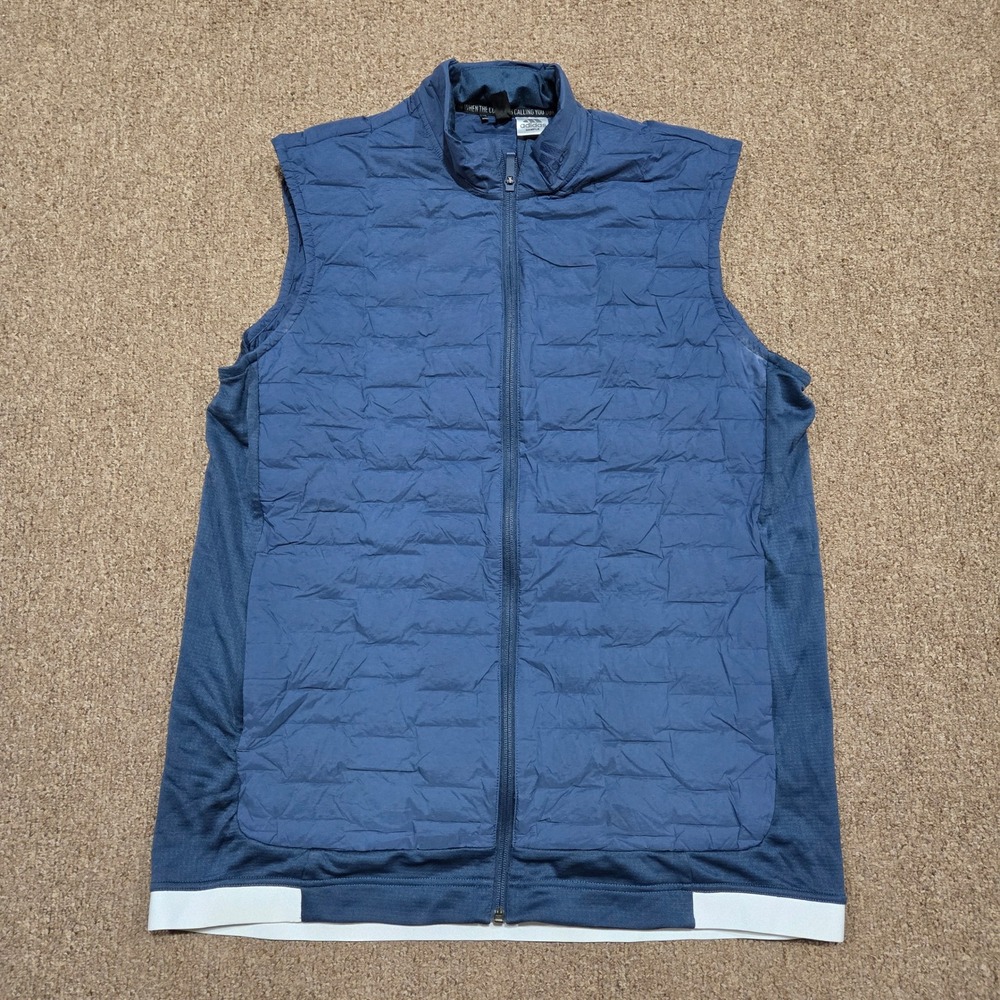Adidas Puffer‎ Vest Mens M Blue Frostguard Full Zip Quilted Down Insulated Golf